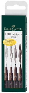 FABER-CASTELL Feutre PITT artist pen, sépia, étui de 4