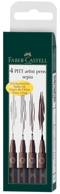 FABER-CASTELL Feutre PITT artist pen, sépia, étui de 4