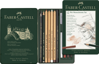 Faber-Castell PITT MONOCHROME Set petit boîtier de 12 pièces