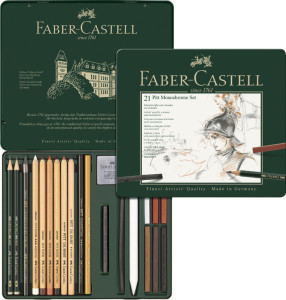 Faber-Castell PITT MONOCHROME Set moyen, Case 21 pièces