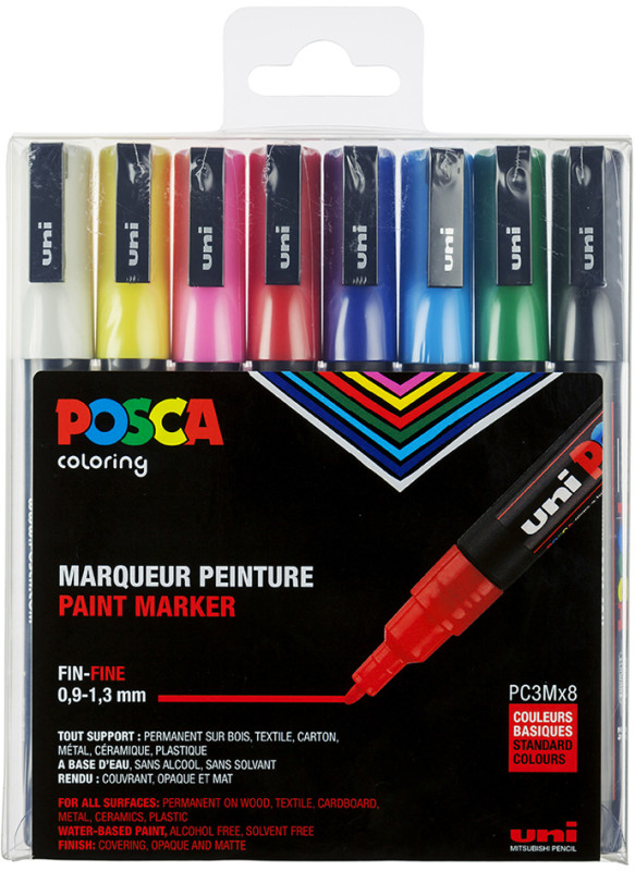 Uni-ball marqueur peinture à l'eau Posca PC-8K, boîte de 8 pièces en  couleurs assorties