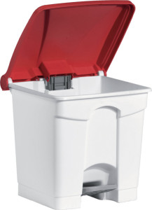 helit poubelle à pédale, 30 litres, blanc / rouge