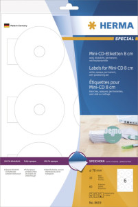 HERMA étiquettes pour mini CD/DVD SPECIAL, diamètre: 78 mm