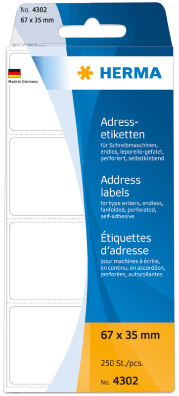 HERMA étiquettes d'adresse, 67 x 35mm, plié en zigzag, blanc