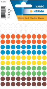 HERMA étiquettes multi-usages, diamètre: 8mm, assorties,