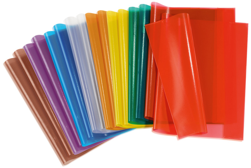 Set avec 5 pièces de chaque 1 Protège-cahier en bleu plastique jaune orange avec baststruktur rouge vert Herma 20209 Lot de A4 