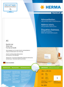 HERMA Etiquettes universelles PREMIUM, 148,5 x 205 mm,blanc
