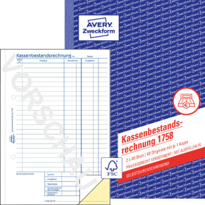 AVERY Zweckform sous forme de livre « de la comptabilité de caisse », A4