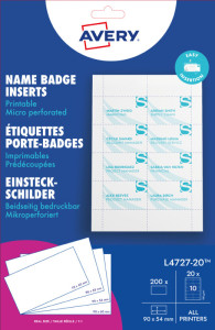 AVERY Inserts imprimables pour badges, 54 x 90 mm, blanc