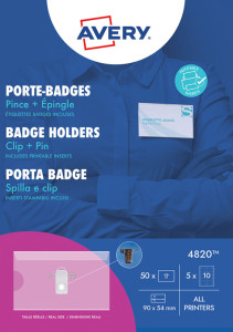 AVERY Badges avec combi pince + épingle, 90 x 54 mm