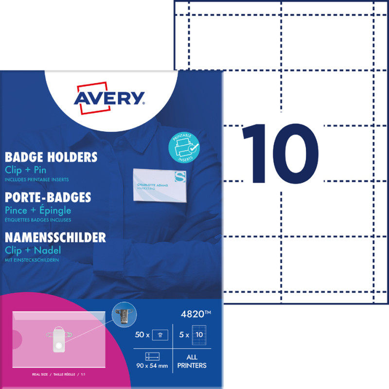 AVERY Badges avec combi pince + épingle, 90 x 54 mm