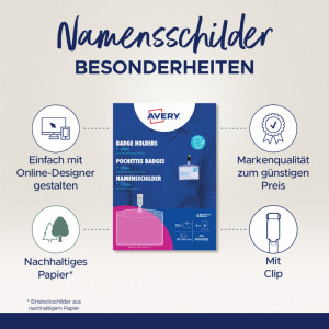 AVERY Badges à pince, 90 x 60 mm