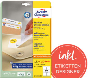 AVERY Zweckform étiquettes Stick+Lift, 63,5 x 38,1 mm, blanc