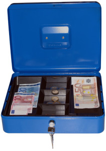pavo Caisse à monnaie, bleu, (L)150 x (P)115 x (H)80 mm