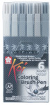 SAKURA Stylo pinceau Koi Coloring Brush, étui de 6, gris SAKURA Stylo pinceau Koi Coloring Brush, étui de 6, gris
