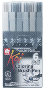 SAKURA Stylo pinceau Koi Coloring Brush, étui de 6, gris