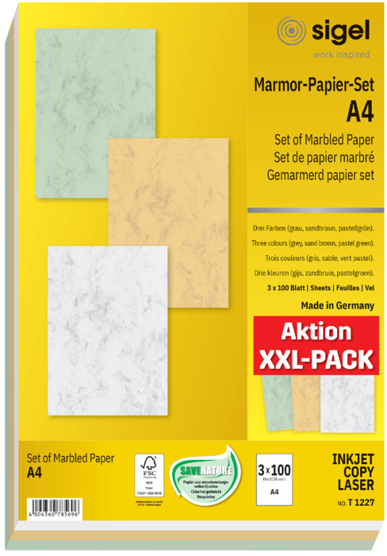 sigel papier marbré, A4, papier fin, 90 g, beige