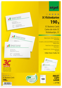 sigel Cartes de visite 3C, 85 x 55 mm, 225 g/m2, extra blanc