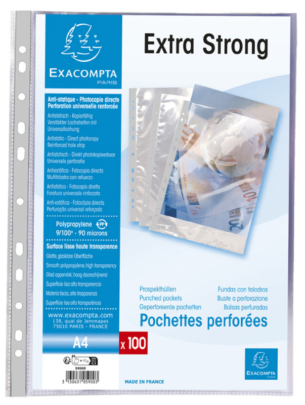 EXACOMPTA Pochettes perforées, A4, PP, transparent