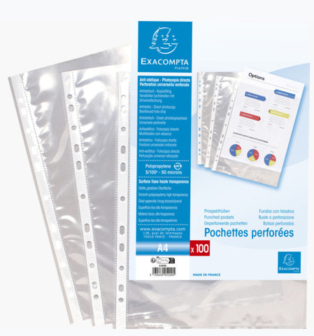 EXACOMPTA Pochettes perforées, A4, PP, transparent