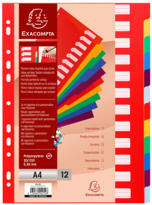 EXACOMPTA Intercalaires en plastique, uni, A4, 12 positions