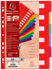 EXACOMPTA Intercalaires en plastique, uni, A4, 6 positions