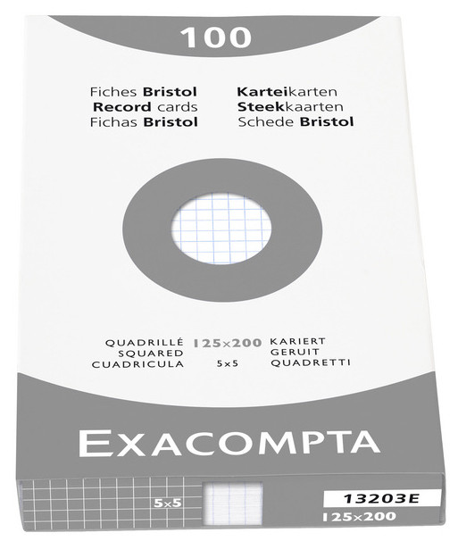 EXACOMPTA Fiches bristol, 125 x 200 mm, quadrillé, blanc