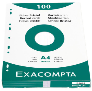 EXACOMPTA Fiches bristol, A4, quadrillé, couleurs assorties