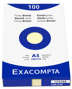 EXACOMPTA Fiches bristol, A5, quadrillé, couleurs assorties