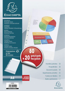 EXACOMPTA Pochette perforée, pack promo 80+20 GRATUITS, A4,