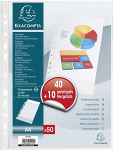 EXACOMPTA Pochette perforée, pack promo 40+10 GRATUITS, A4,