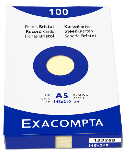 EXACOMPTA Fiches bristol, A5, uni, blanc