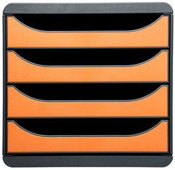 Exacompta Big-Box Module de classement 4 tiroirs couleur gris et mandarine