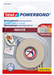 tesa Powerbond Double-face de montage INDOOR, 19 mm x 5,0 m