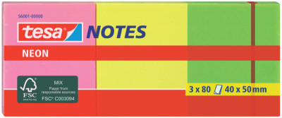 tesa Neon Notes Bloc de notes adhésives, 75 x 75 mm,