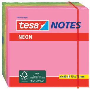 tesa Neon Notes Bloc de notes adhésives, 75 x 75 mm,