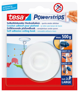 tesa Powerstrips Crochet adhésif pour plafond, blanc,