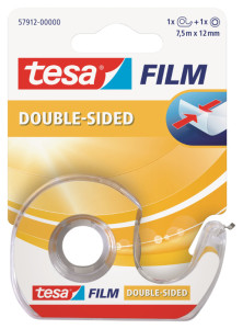 tesa Ruban adhésif double face, 12 mm x 7,5 m + dévidoir