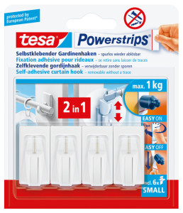 tesa Fixation vario Powerstrips pour rideaux, blanc