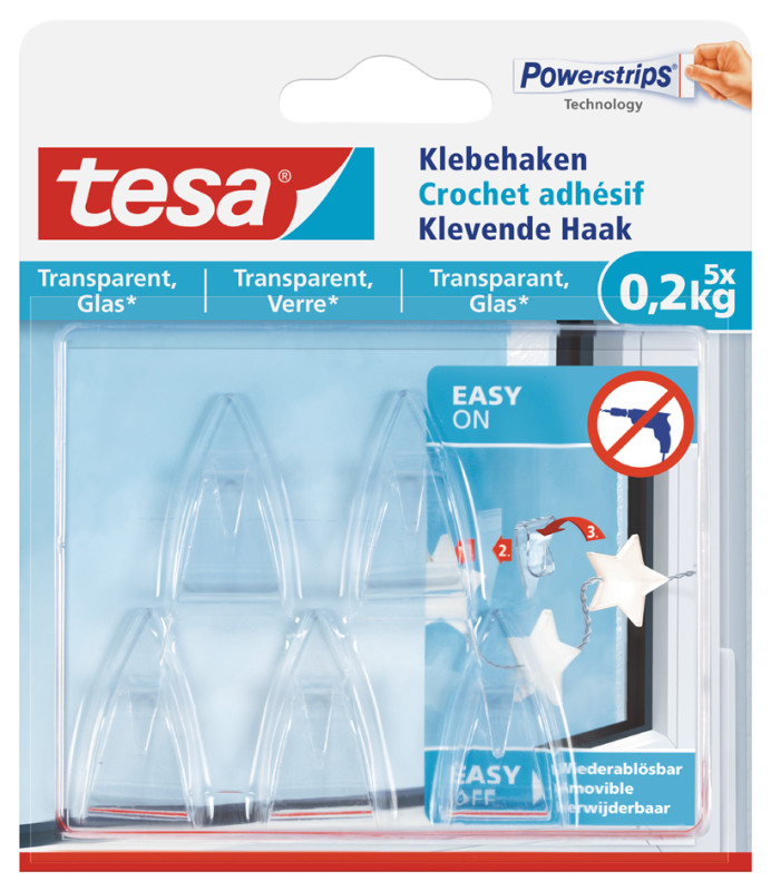 tesa Powerstrips Crochet adhésif pour verre, transparent