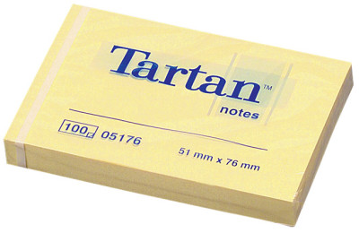 Tartan bloc-notes repositionnable, 76 x 76 mm, jaune clair
