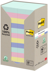 Post-it bloc-notes adhésifs recyclé, 127 x  76 mm, 6 couleur