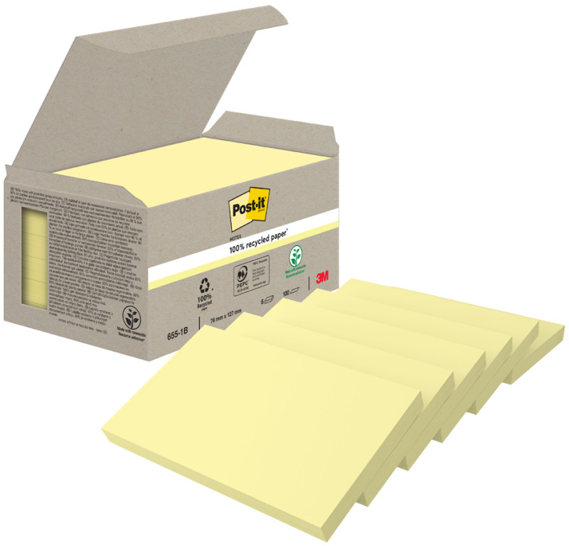 Post-it bloc-notes adhésifs recyclé, 38 x 51 mm, jaune