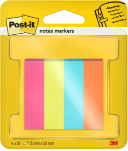 Post-it marque-pages en papier, 15 x 50 mm, couleurs néon
