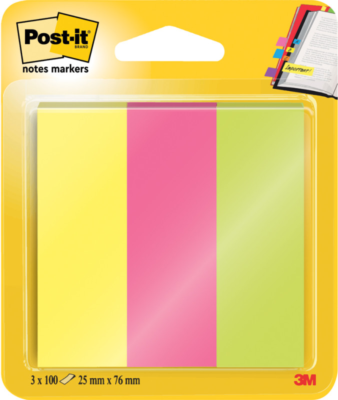 Post-it marque-pages en papier, 15 x 50 mm, couleurs néon