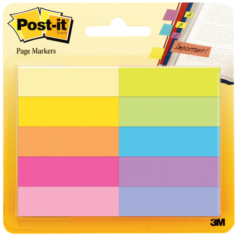 023483-POST-IT MARQUE-PAGES EN PAPIER, 12,7X44,4 MM, COULEURS - 5X50  FEUILLES