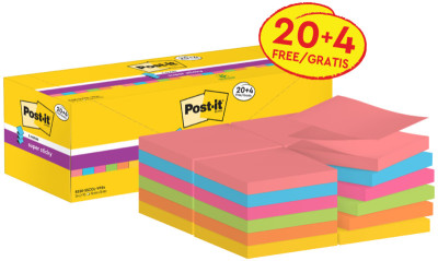 Post-it bloc-notes Super Sticky Z-Notes, 76 x 76 mm, coloré