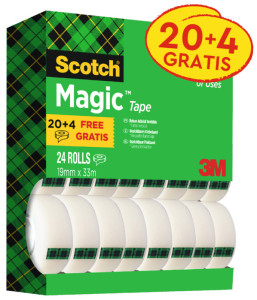 3M Scotch Ruban adhésif Magic 810, 19 mm x 33 m, 10+4 GRATUI