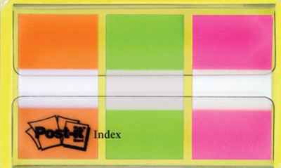 Post-it index repositionnables 25,4 x 43,2 mm, 3 couleurs