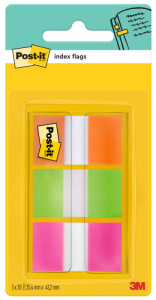 Post-it index repositionnables 25,4 x 43,2 mm, 3 couleurs